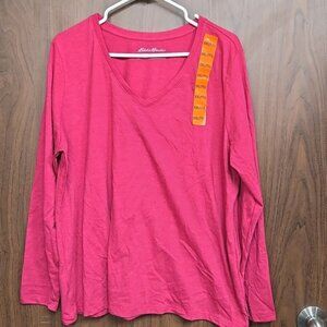 Eddie Bauer Size XXL Pink V Neck Longsleeve Shirt